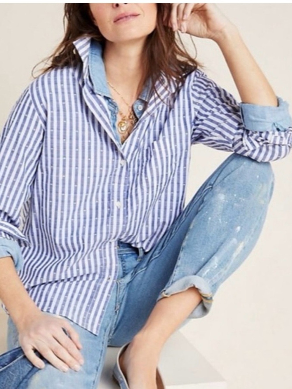 Anthropologie Grayson Hero striped button down with dots - Picture 3 of 12
